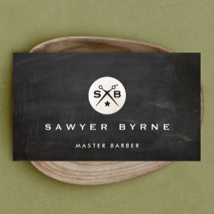 Barber Monogram Scissors Black Barbershop Business Card