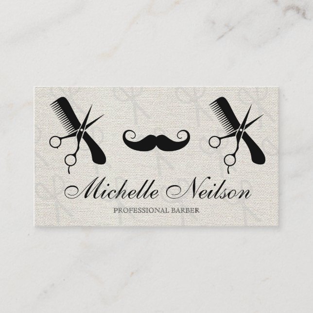 Barber Moustache | Scissors Comb Tools Business Card (Front)