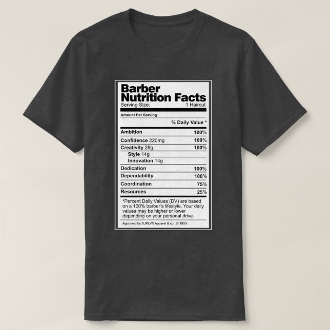 Barber Nutrition Facts T-Shirt (Design Front)