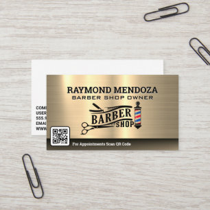 Barber Pole and Tools Gold Metallic Business Card