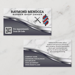 Barber Pole and Tools Metal and Marble QR Business Card