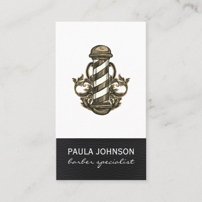 Barber Pole Appointment Leather Stylist Barber Business Card (Front)
