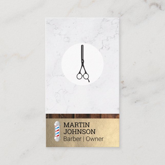 Barber Pole | Barber Scissors Business Card (Front)
