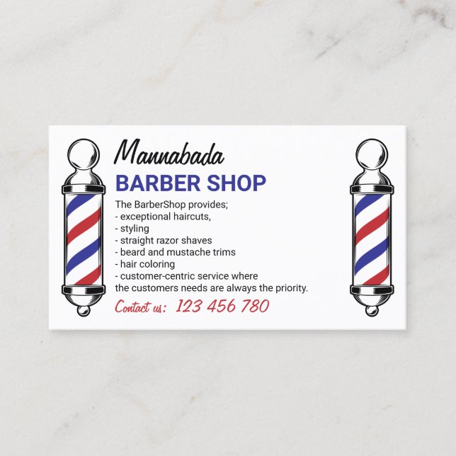 Barber Pole custom photo qr code Business Card (Front)