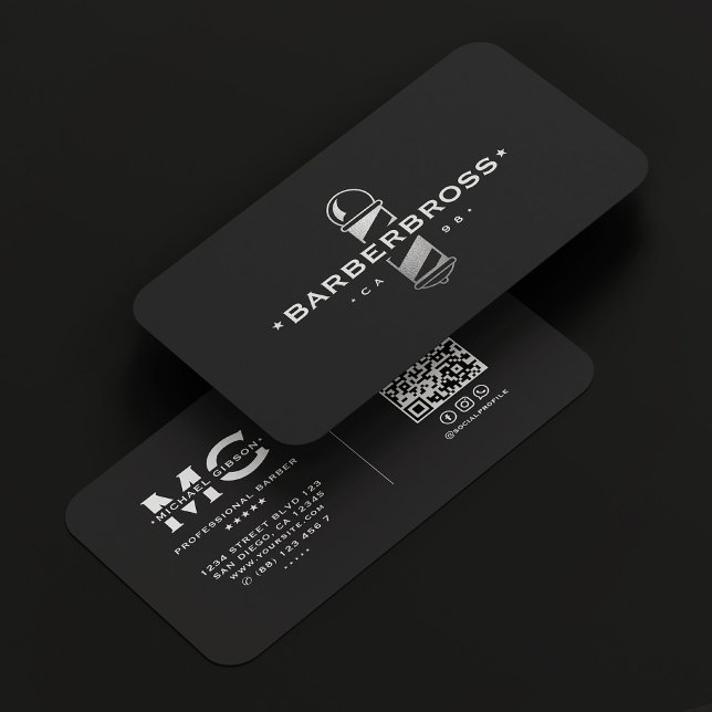 Barber Pole Elegant Black Silver Barbershop  Business Card (Barber Pole Elegant Black Silver Barbershop Business Card
)