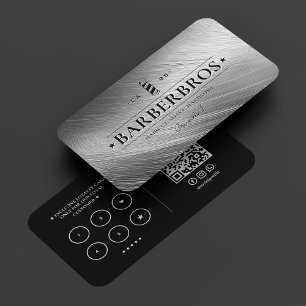 Barber Pole Faux Silver Barbershop loyalty Business Card