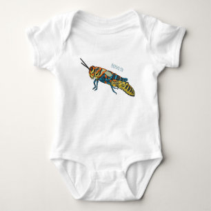 Barber pole grasshopper cartoon illustration  baby bodysuit
