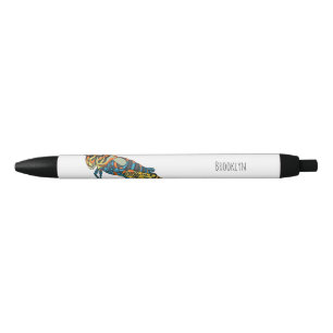 Barber pole grasshopper cartoon illustration  black ink pen