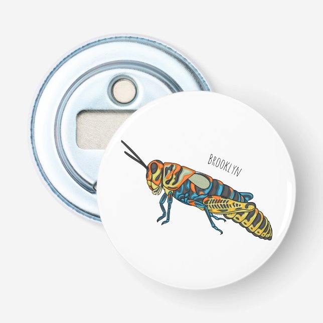 Barber pole grasshopper cartoon illustration  bottle opener (Front)