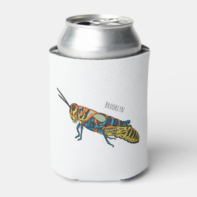 Barber pole grasshopper cartoon illustration  can cooler (Can Front)