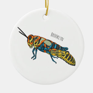 Barber pole grasshopper cartoon illustration  ceramic ornament