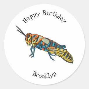 Barber pole grasshopper cartoon illustration classic round sticker