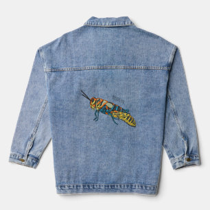 Barber pole grasshopper cartoon illustration  denim jacket