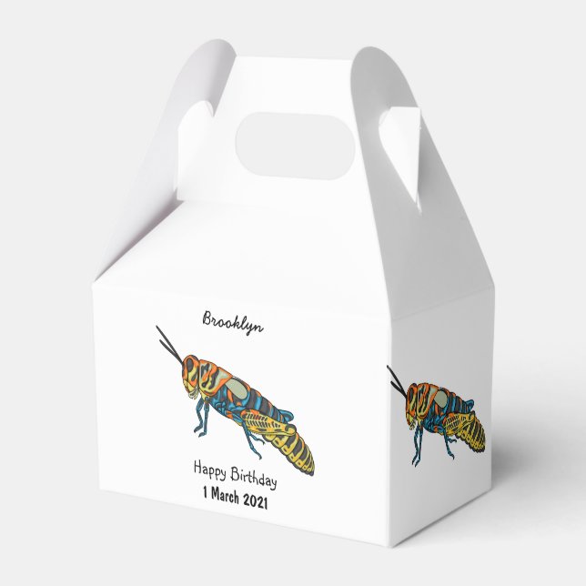 Barber pole grasshopper cartoon illustration  favour box (Front Side)