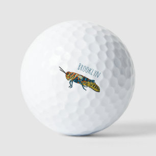 Barber pole grasshopper cartoon illustration  golf balls