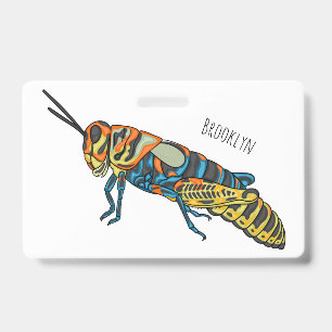Barber pole grasshopper cartoon illustration   ID badge
