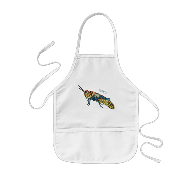Barber pole grasshopper cartoon illustration kids apron (Front)