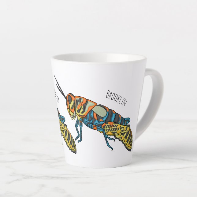 Barber pole grasshopper cartoon illustration  latte mug (Right Angle)