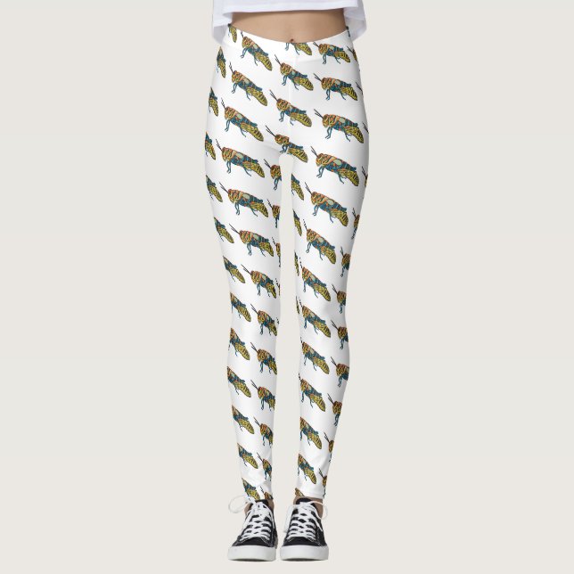 Barber pole grasshopper cartoon illustration  leggings (Front)