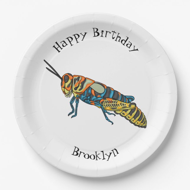 Barber pole grasshopper cartoon illustration paper plate (Front)