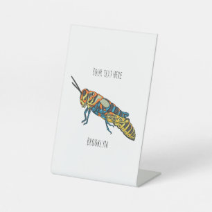 Barber pole grasshopper cartoon illustration   pedestal sign