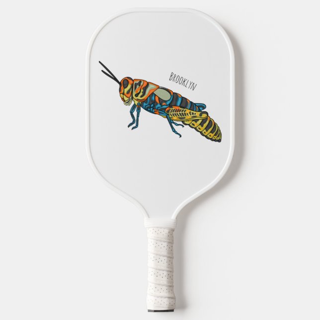 Barber pole grasshopper cartoon illustration  pickleball paddle (Front)