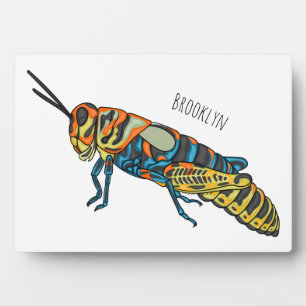 Barber pole grasshopper cartoon illustration plaque