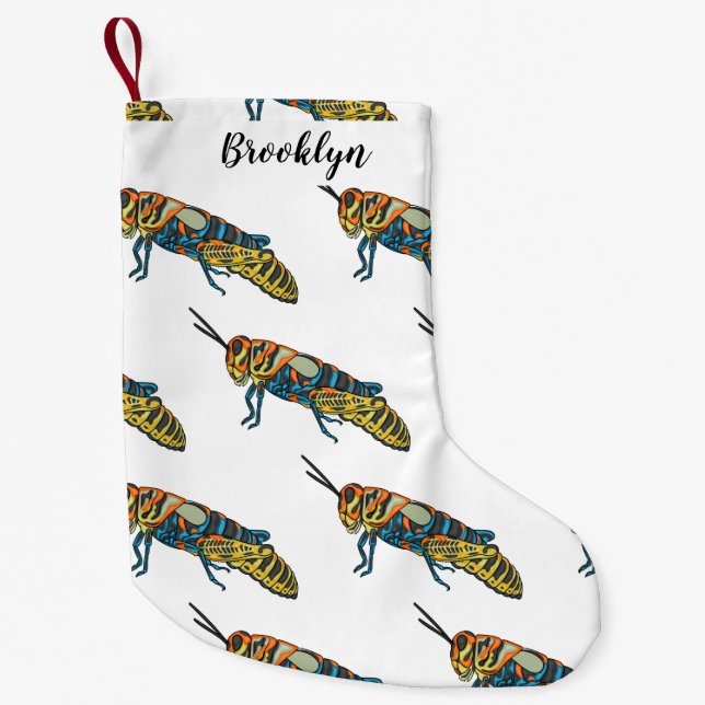 Barber pole grasshopper cartoon illustration small christmas stocking (Front)