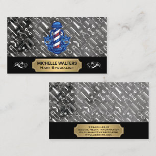 Barber Pole Hair Cutting Tools Business Card