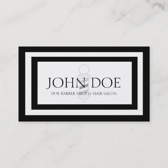 Barber Pole Hair Stylist Black Borders Gold Paper Business Card (Front)