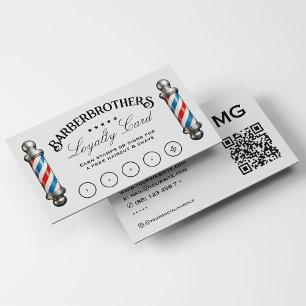 Barber Pole Light Grey Elegant Loyalty Reward Business Card