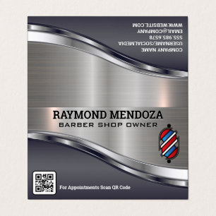 Barber Pole Logo QR Code Metallic Sleek Business Card