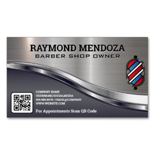 Barber Pole Logo QR Code Metallic Sleek Magnetic Business Card