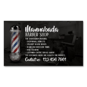 Barber pole logos supply shop custom photo 	Magnetic business card
