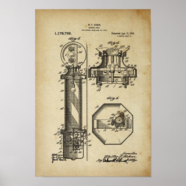 Barber Pole Poster Patent Illustrations Old Look (Front)