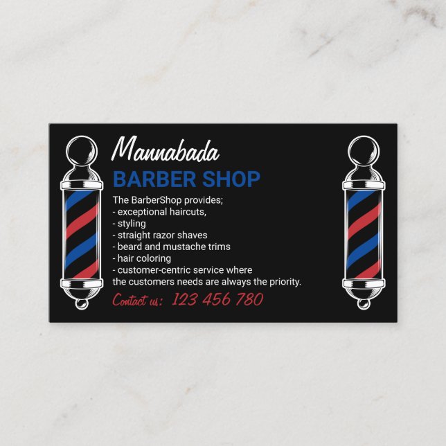 Barber Pole Salon Details Business Card (Front)