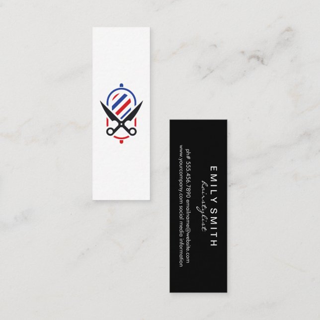 Barber Pole Scissor Logo Mini Business Card (Front/Back)