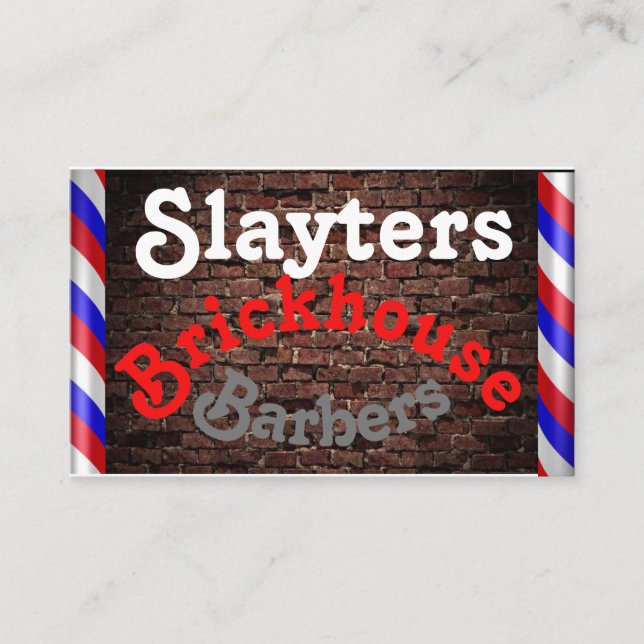 Barber Poles and Brick Wall Background on a Business Card (Front)