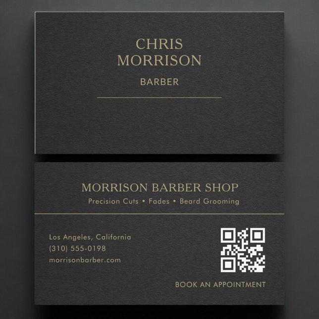 Barber QR Code Black Gold Professional Business Card (Creator Uploaded)