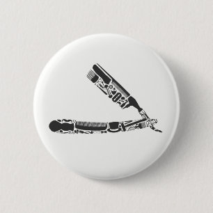 barber razor icons 6 cm round badge