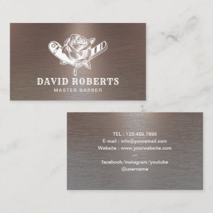 Barber Razor & Rose Logo Cool Copper Barbershop  Business Card