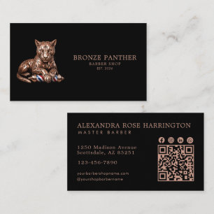 Barber Rose Gold Panther Barber Shop Qr Code Business Card
