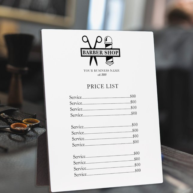 Barber salon professional price list service menu plaque (Creator Uploaded)