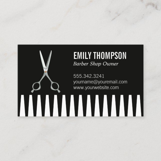 Barber Salon Scissors | Comb Background Business Card (Front)
