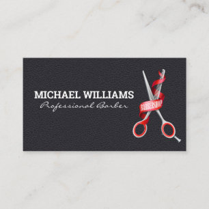 Barber Scissors Leather Background Business Card