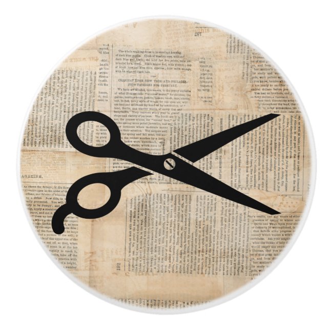 Barber Shears Vintage Text Style Art Ceramic Knob (Front)