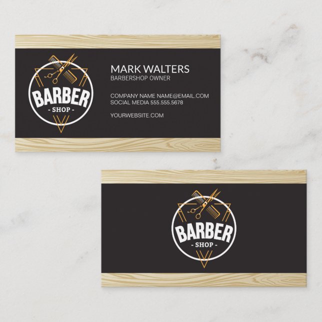 Barber Shop | Barber Logo | Wood  Business Card (Front/Back)