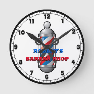 Barber Shop Barber Pole Custom Round Clock