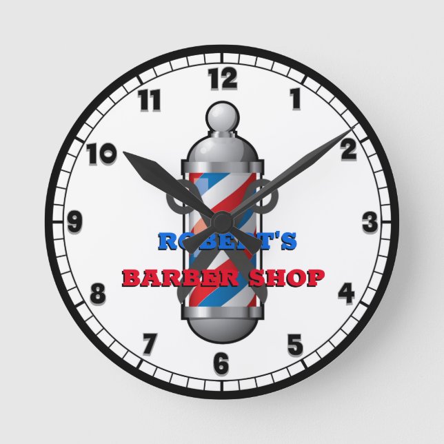 Barber Shop Barber Pole Custom Round Clock (Front)