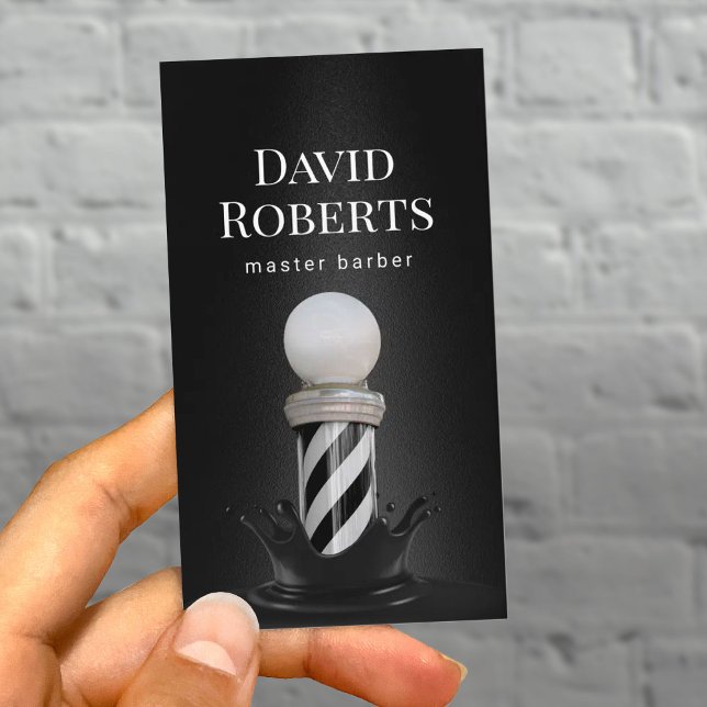 Barber Shop Barber Pole Elegant Black Barbershop Business Card (Creator Uploaded)